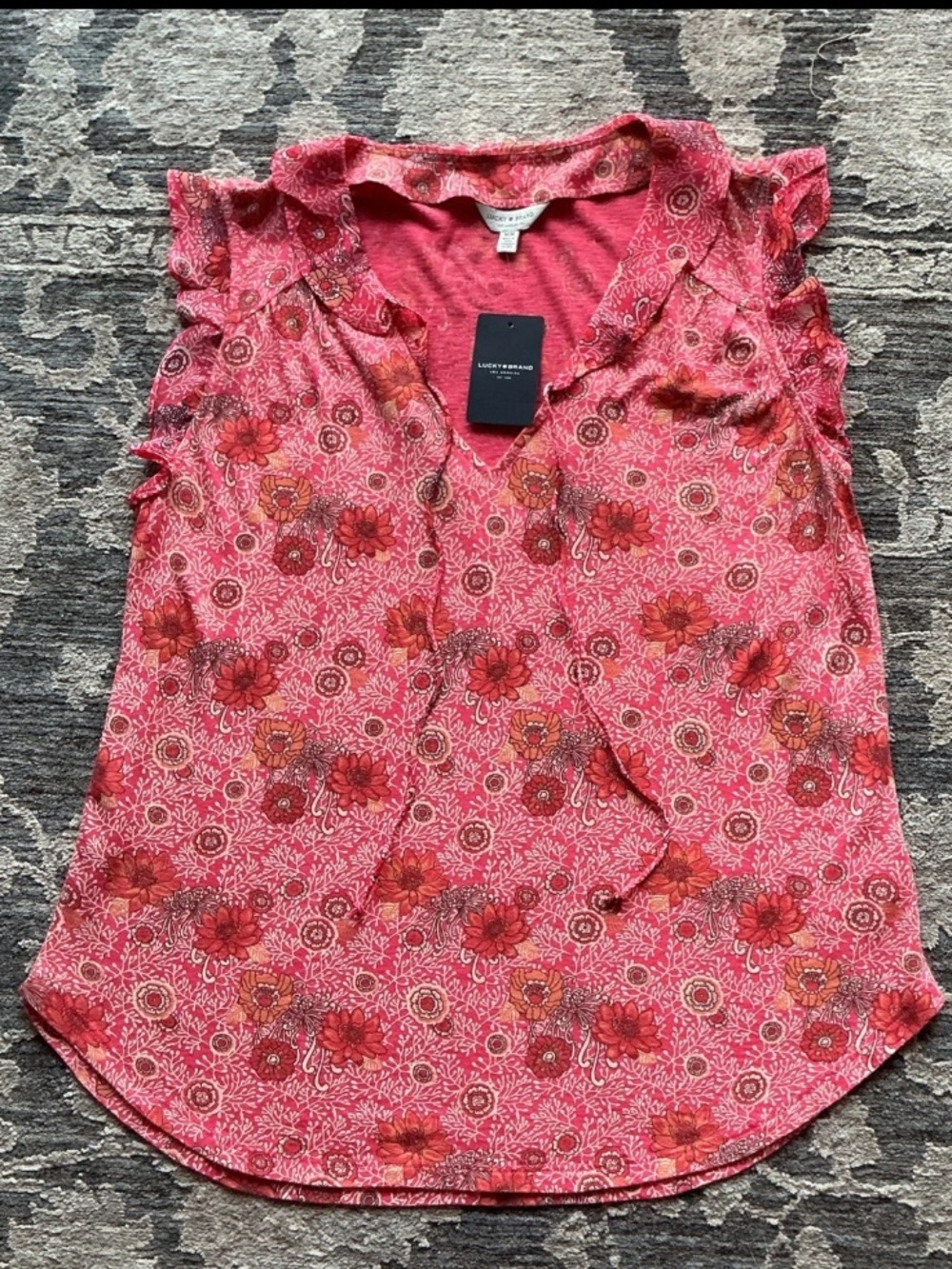 Lucky Brand Pink Floral Flutter Sleeve Blouse Medium Bohemian Feminine NWT‎